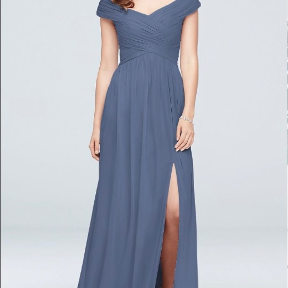 David’s Bridal Steel Blue Bridesmaid Gown